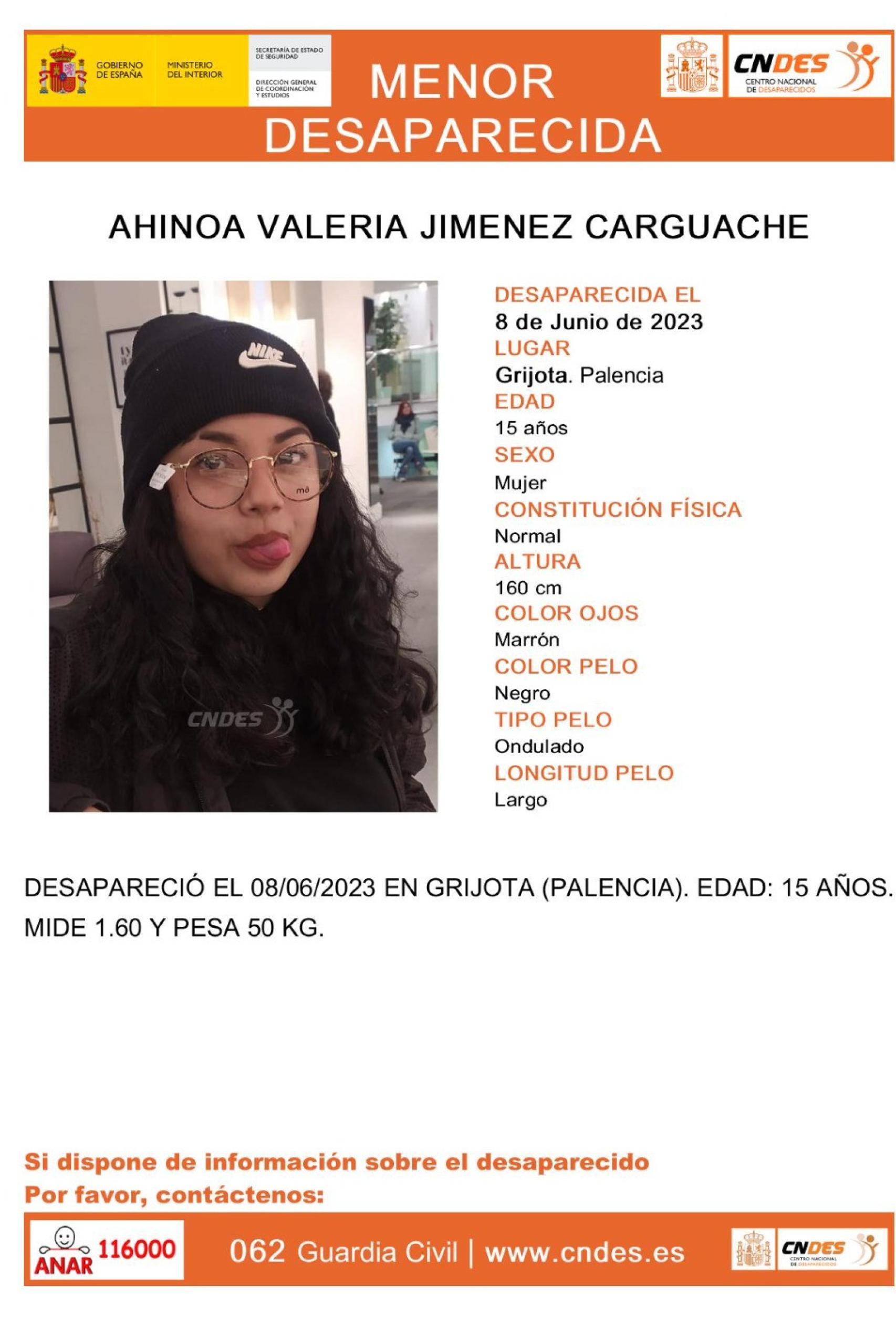 Cartel de desaparecida de Ahinoa Valeria Jiménez