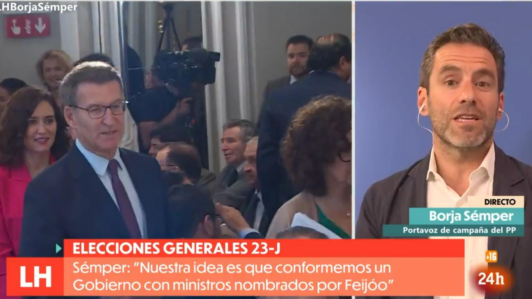 Borja Sémper, 'número tres' del PP al Congreso por Madrid el 23-J, durante una entrevista en TVE este martes.