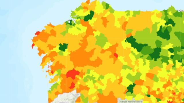 Mapa de Galicia por renta neta en cada municipio (INE)