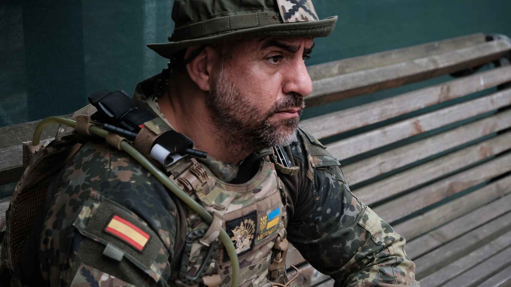 Nandi, durante la entrevista, en uno de los cuarteles de la Legión Georgiana en Ucrania, donde este valenciano está combatiendo.