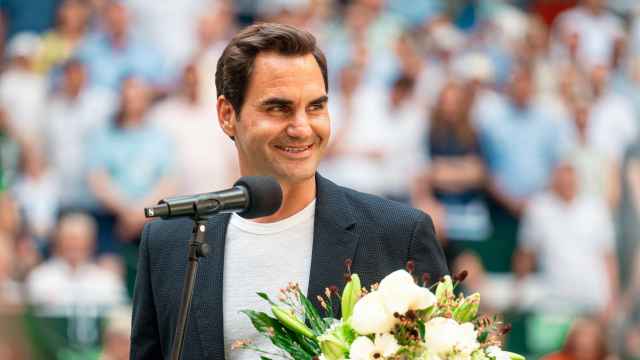 Federer, en su homenaje en Halle