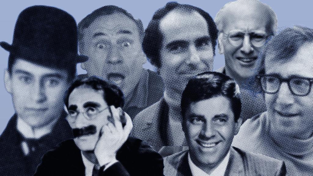 De izquierda a derecha: Franz Kafka, Groucho Marx, Philip Roth, Jerry Lewis, Woody Allen, Mel Brooks y Larry David