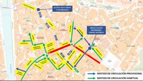 Plano con la nueva ordenación de tráfico en el entorno de las calles Carretería y Álamos.