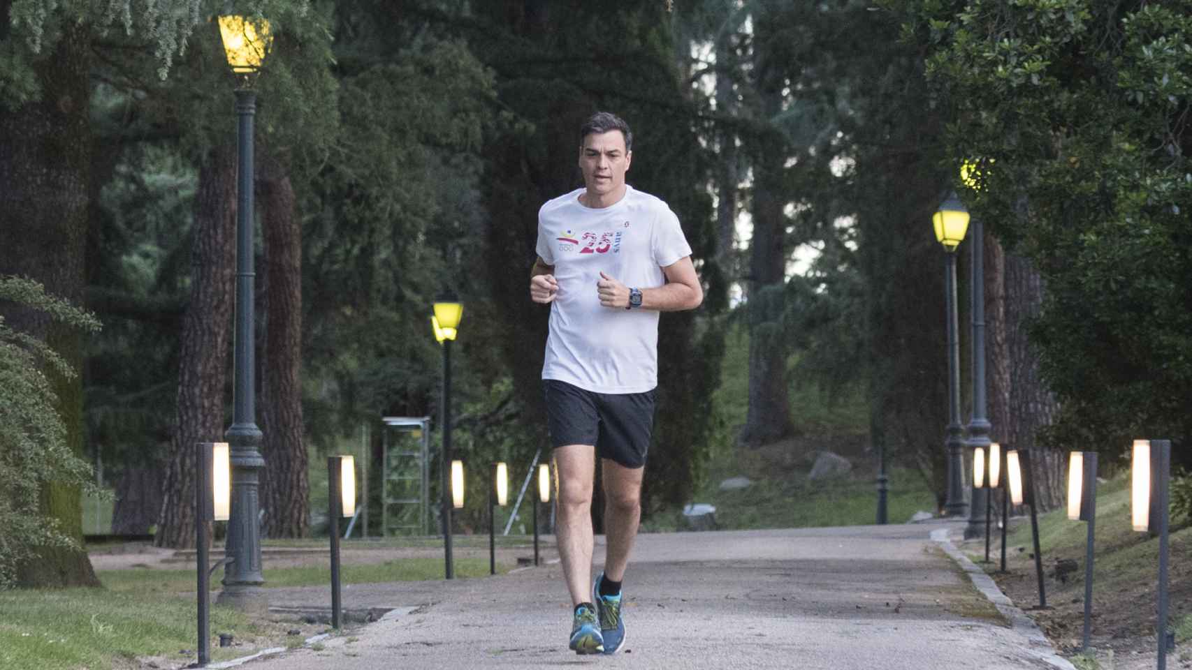 Pedro Sánchez hace deporte en la Moncloa, en 2018.