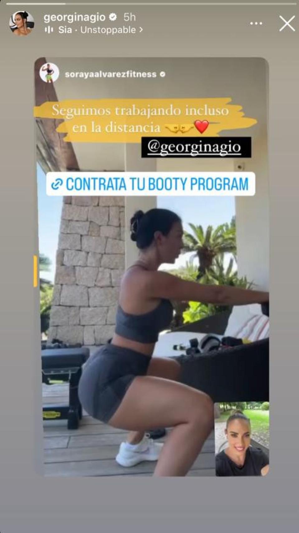 Georgina Rodríguez cumpliendo con su entrenamiento, a distancia.