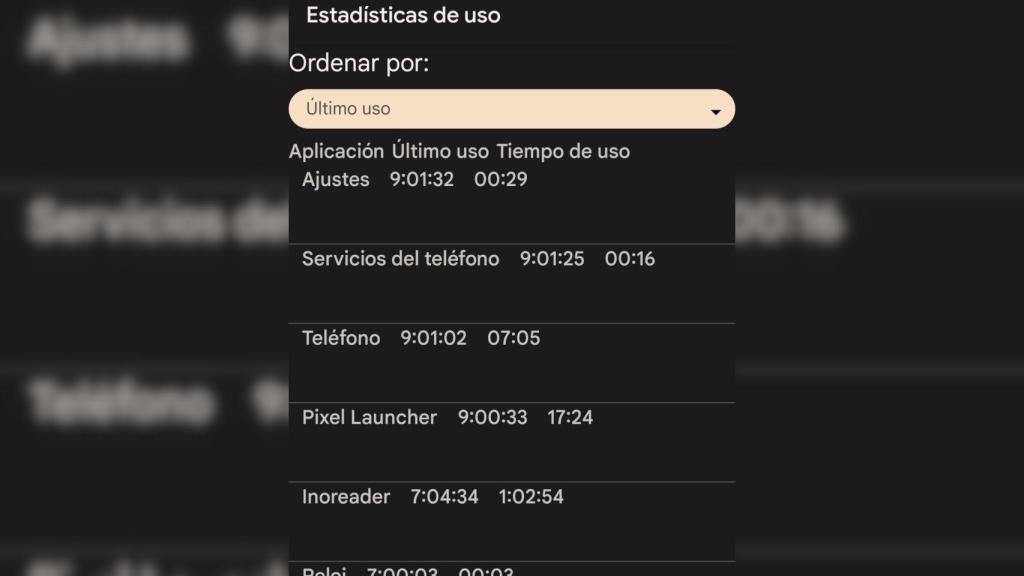 La lista de apps usadas nos permite saber si se han abierto sin nuestro permiso