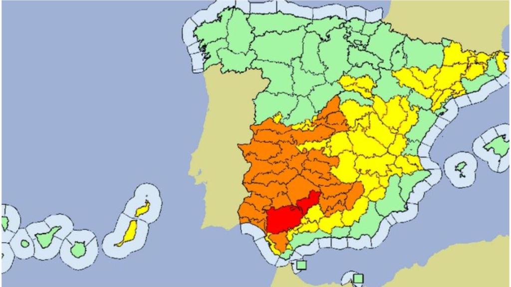 Mapa de la alerta por altas temperaturas