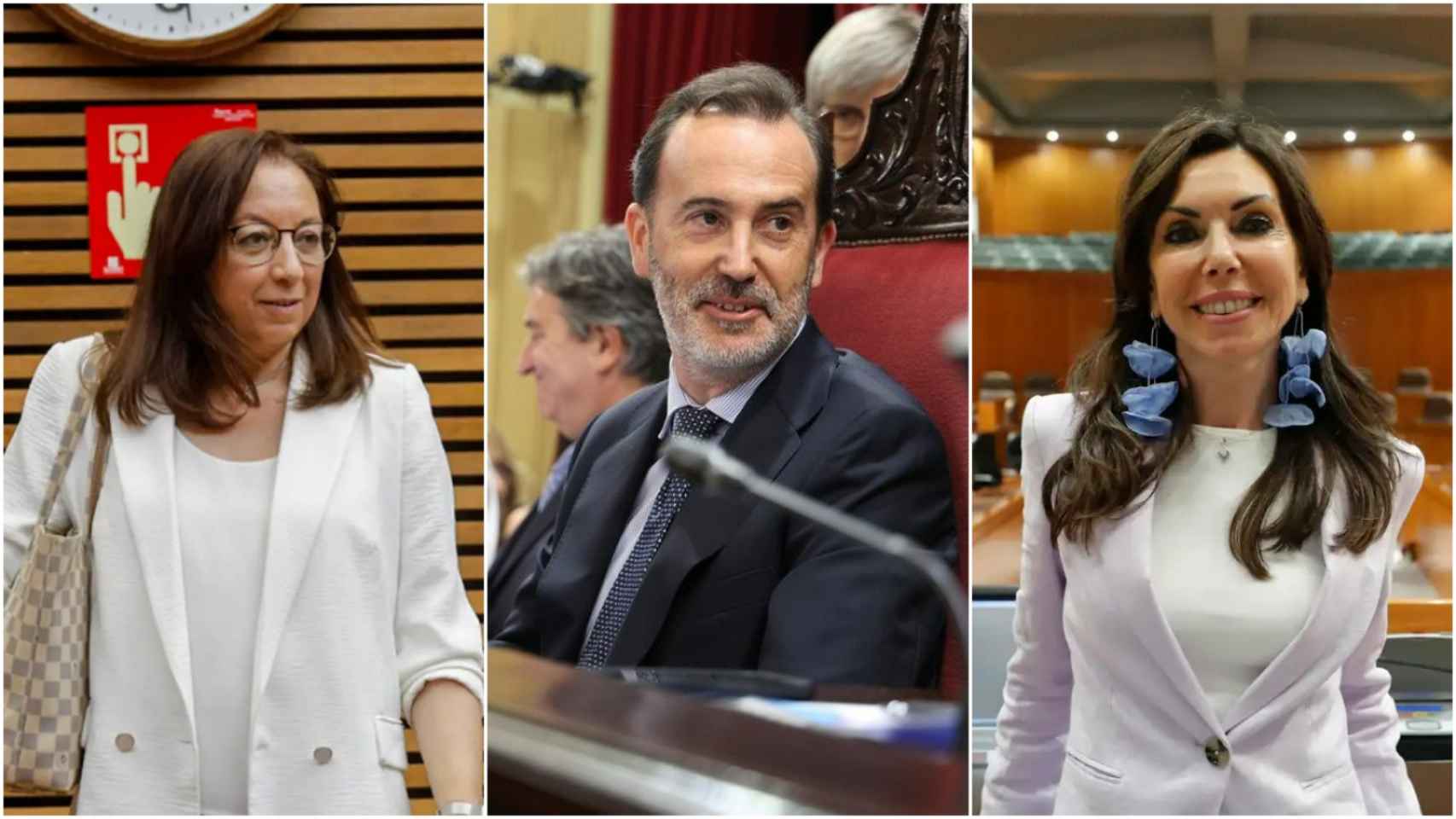 Los presidentes de los parlamentos valenciano, Llanos Massó; balear, Gabriel Le Senne; y aragonesa, Marta Fernández.