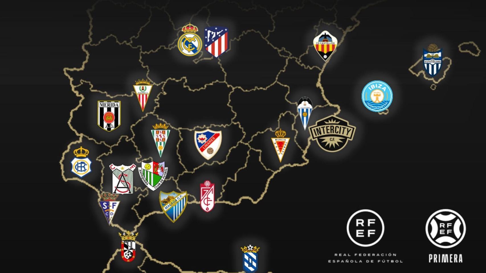 El mapa de los equipos que participan en Primera Federación para la temporada 23 / 24.
