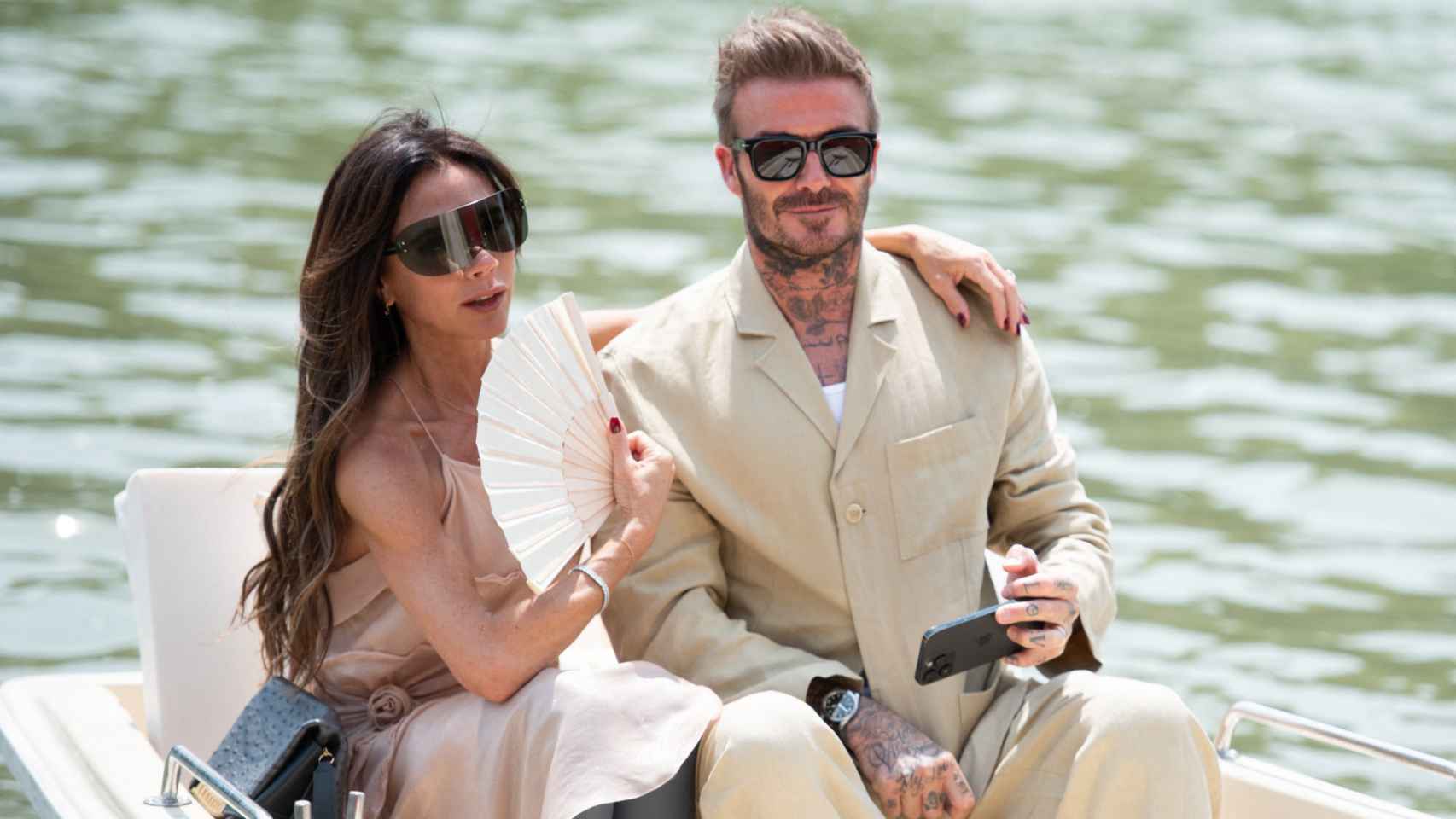 Victoria y David Beckham en el desfile de Jacquemus