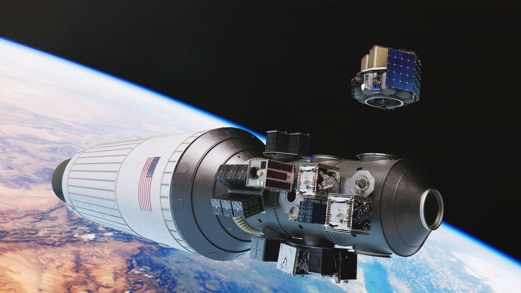 Ilustración de un remolcador espacial tras separarse de la etapa superior de un cohete.