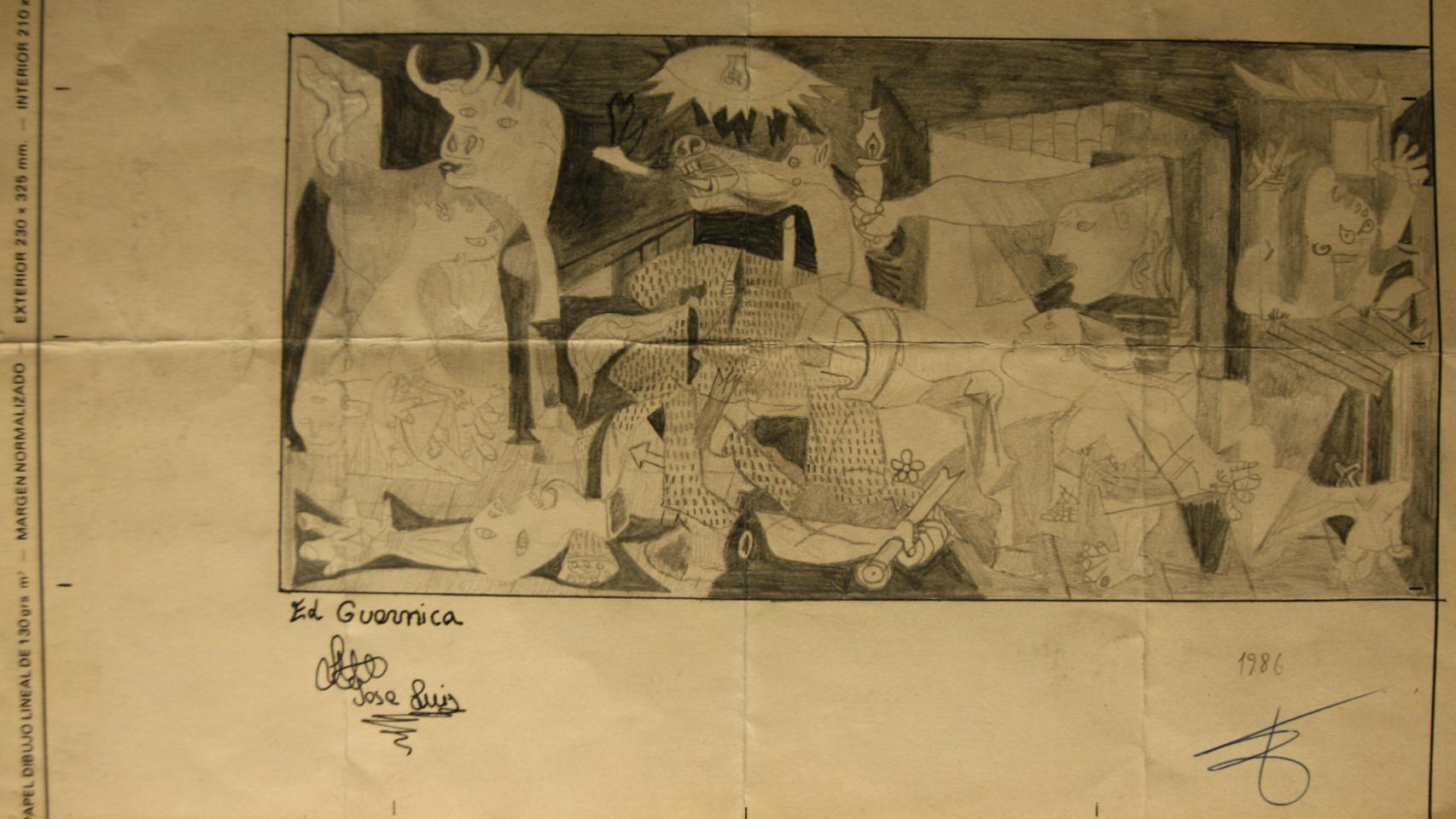 El Guernica dibujado por José Luis Puche con 10 años, en 1986, para el colegio.