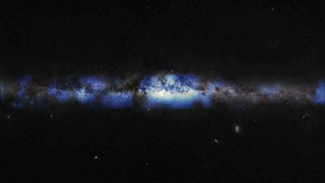 La imagen de la Vía Láctea reconstruida a partir de neutrinos. IceCube Collaboration/U.S. National Science Foundation (Lily Le & Shawn Johnson)/ESO (S. Brunier)