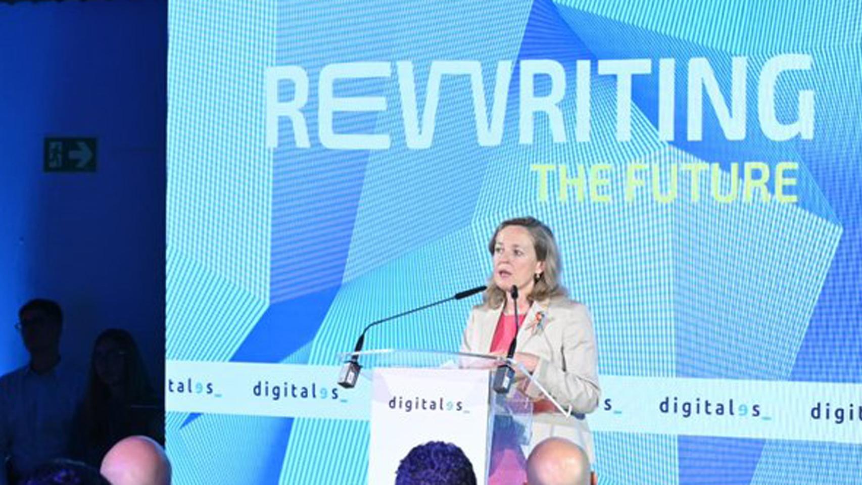 La vicepresidenta primera y ministra de Asuntos Económicos y Transformación Digital, Nadia Calviño, en DigitalES Summit 2023.