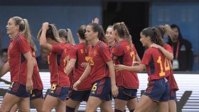 Las jugadoras de la selección española de fútbol femenino, celebrando un gol ante Panamá