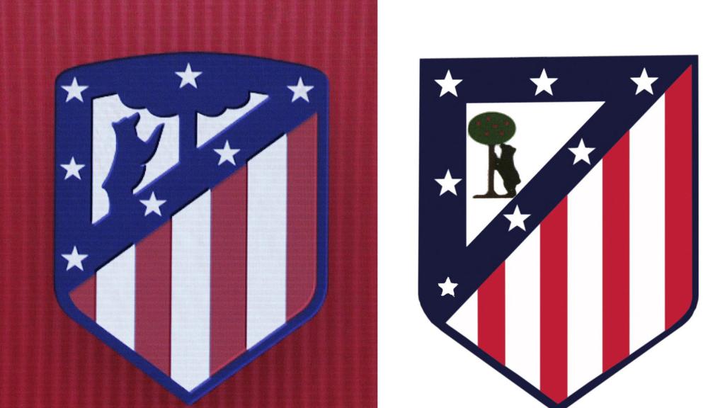 A la izquierda el escudo nuevo del Atlético de Madrid, a la derecha el antiguo que ha elegido la afición