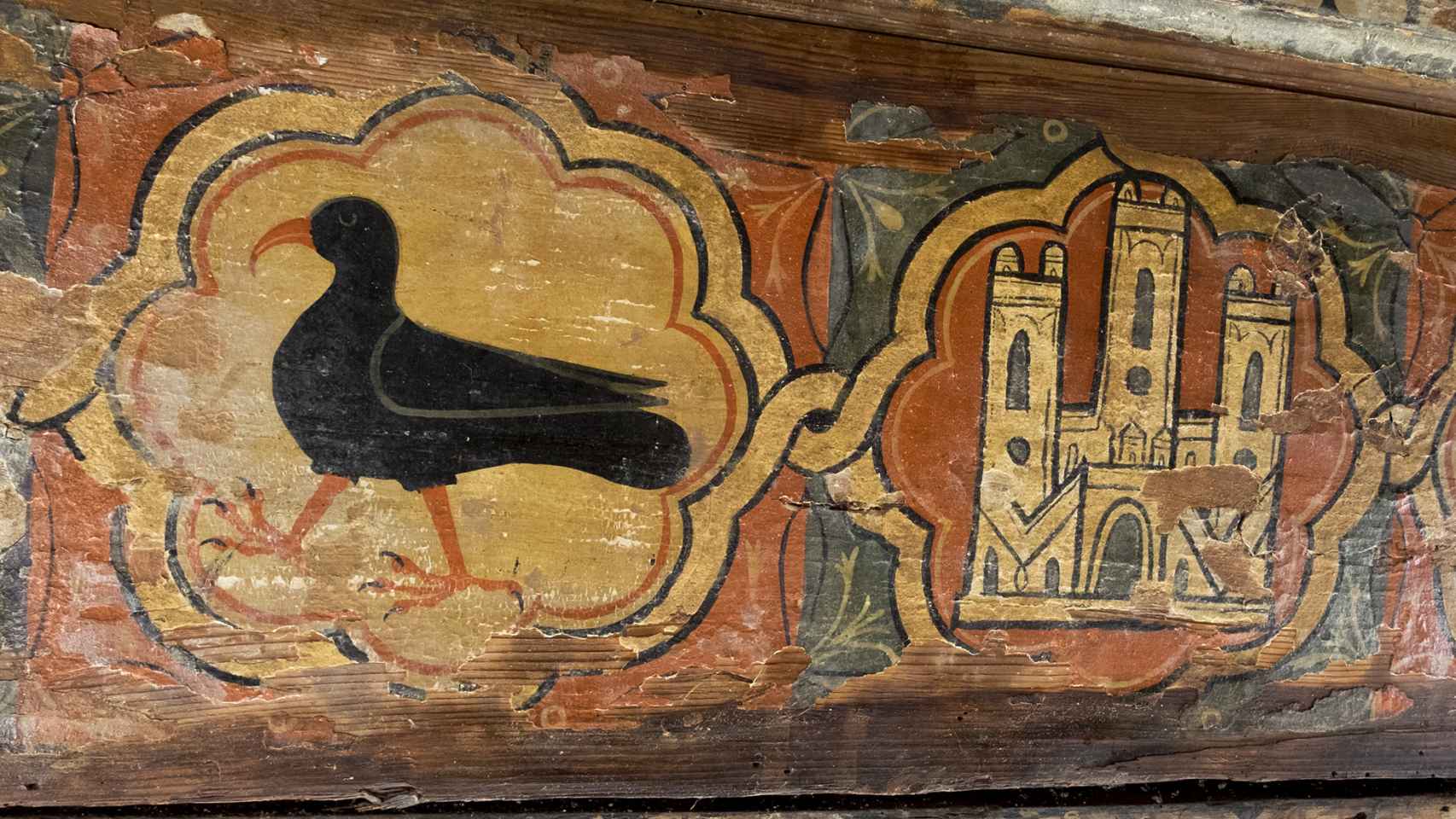 Detalle de las pinturas en el artesonado del convento de Las Claras de Salamanca