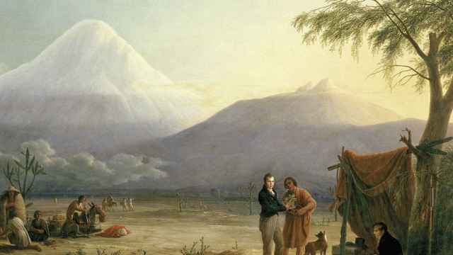 Humboldt y su colega científico Aimé Bonpland, al pie del volcán Chimborazo. Pintura de Friedrich Georg Weitsch