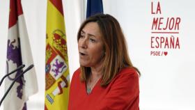 La portavoz del Comité Electoral del PSOE, Rosa Rubio, durante su rueda de prensa de este lunes.