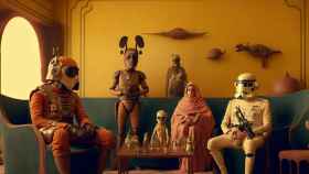 Imagen creada por la inteligencia artificial de los personajes de Star Wars en una obra de Wes Anderson
