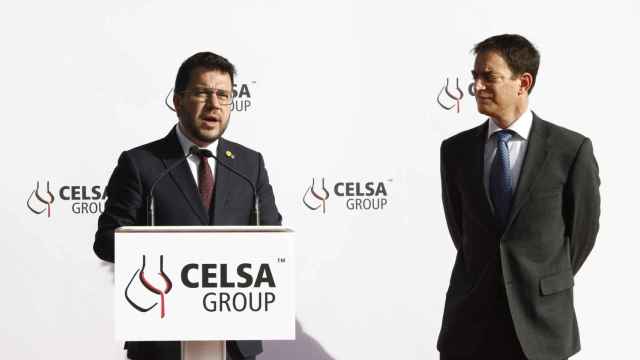 El presidente de la Generalitat, Pere Aragonès, con el presidente de Celsa Group, Francesc Rubiralta, el pasado mes de abril.