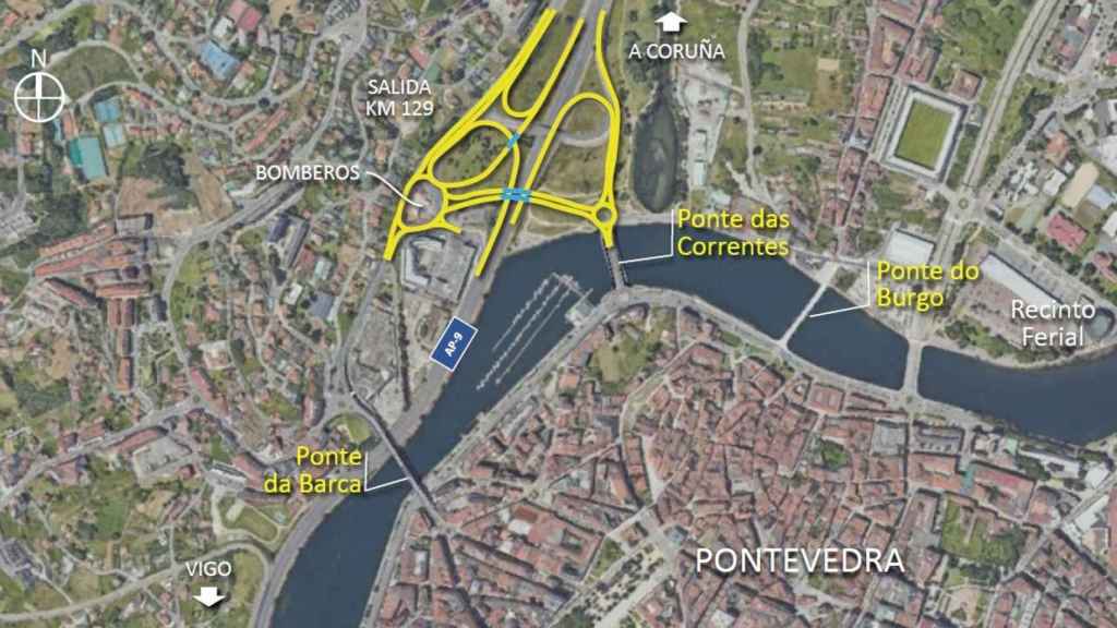 Mapa de la remodelación del enlace Pontevedra Norte de la AP-9.