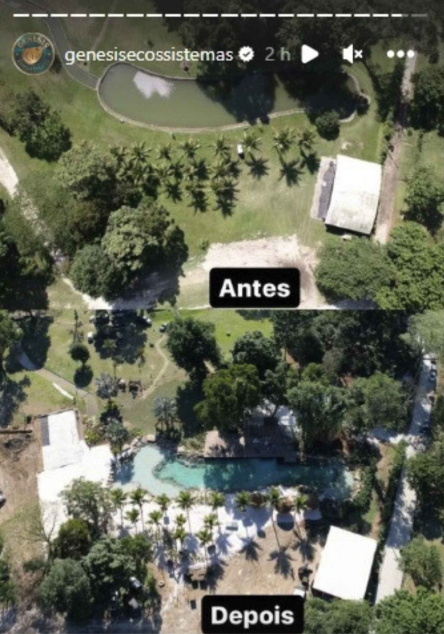 Antes y después de la construcción del lago en la mansión de Neymar