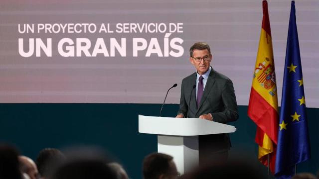 Alberto Núñez Feijóo, líder del PP, este martes en la presentación del programa del PP.