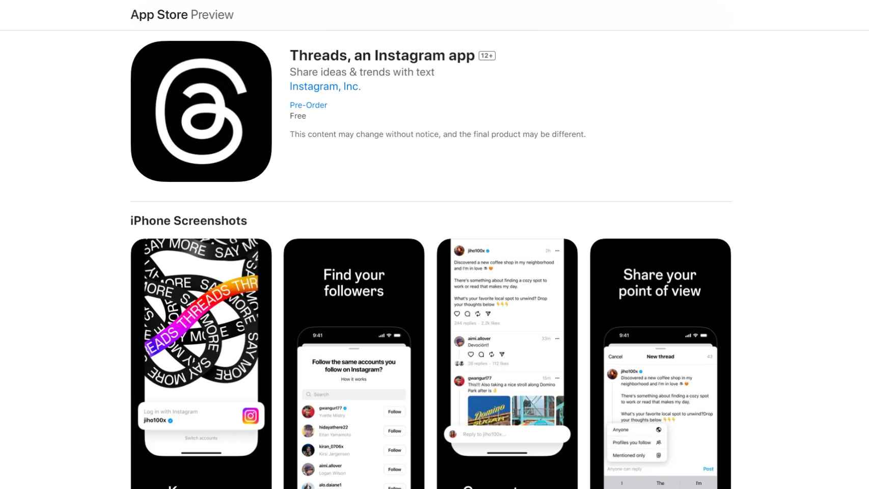 Captura de App Store con Threads