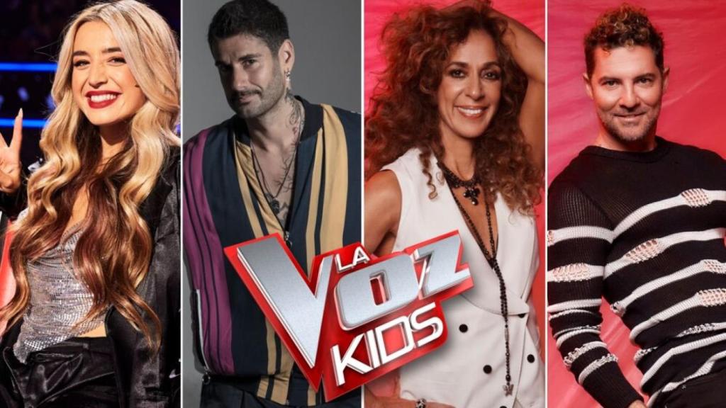 Melendi, Lola Índigo, , Rosario y Bisbal, coaches de 'La Voz Kids'.