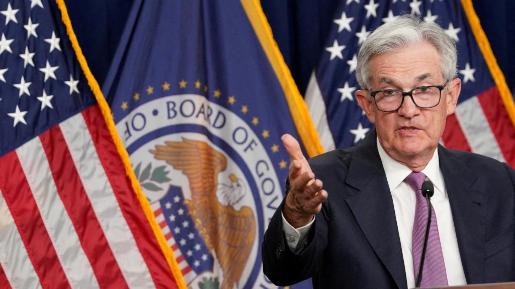 El presidente de la Reserva Federal (Fed), Jerome Powell, durante la rueda de prensa posterior a la última reunión de la institución.