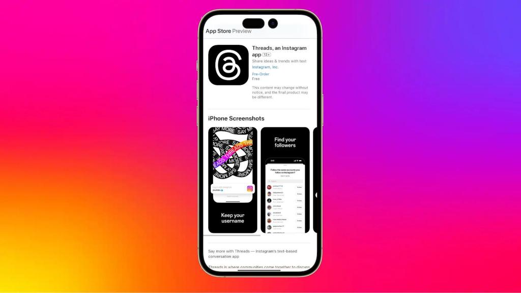 Montaje de Threads en App Store sobre fondo de Instagram