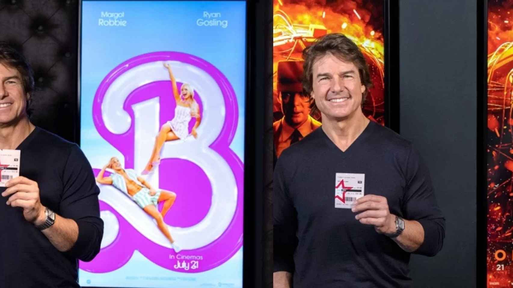 Tom Cruise promocionando las salas de cine