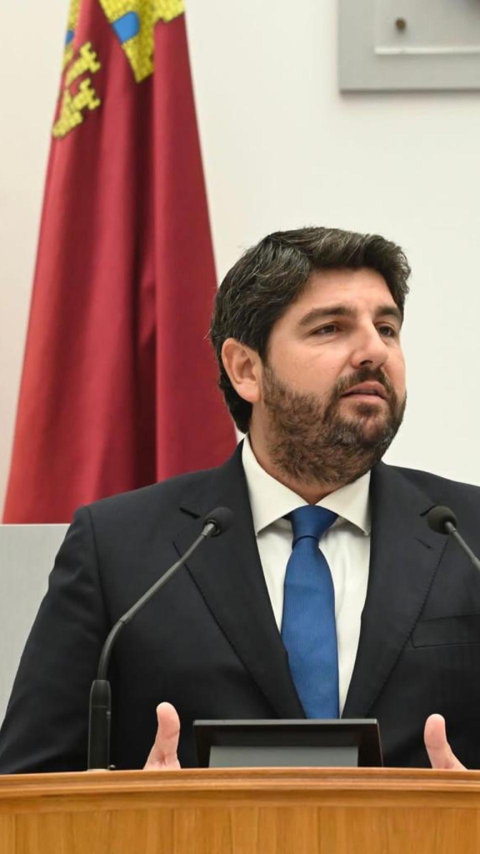 López Miras, este jueves, durante su intervención en el Parlamento autonómico.
