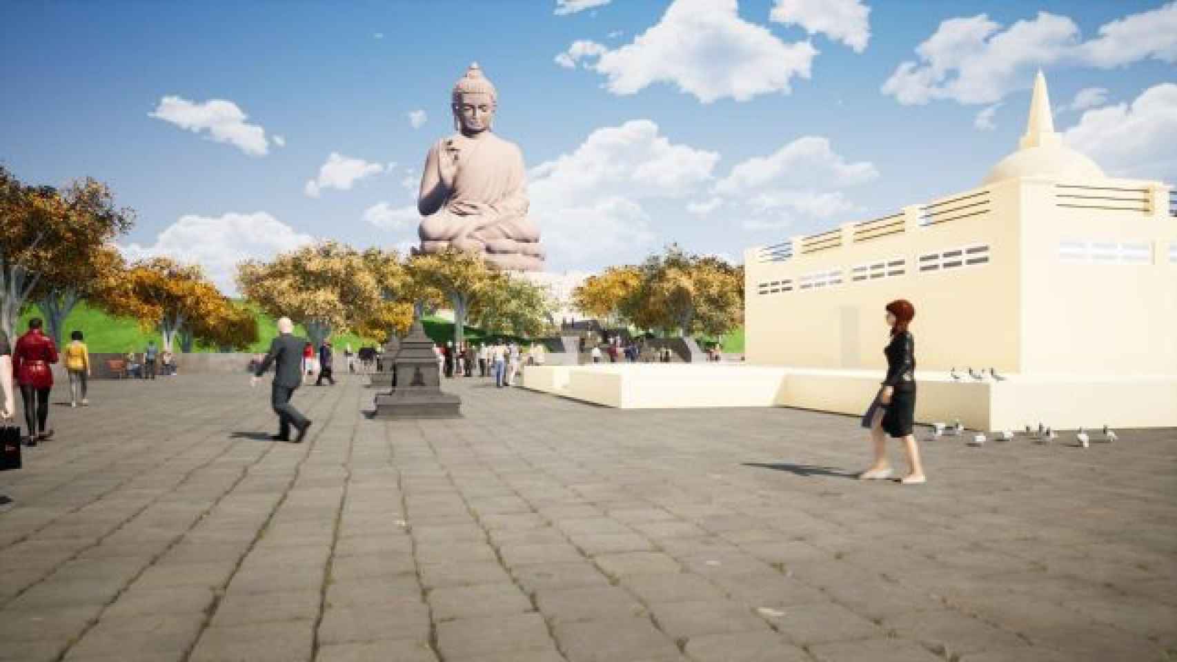 Proyección 3D del Buda de 45 metros que se prevé instalar en Cáceres.