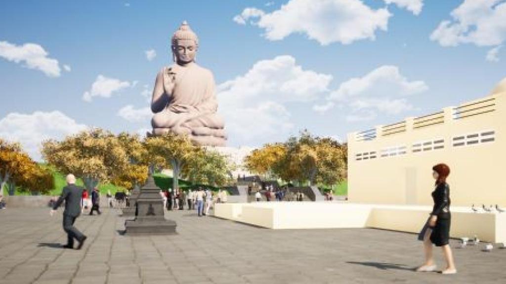 Proyección 3D del Buda de 45 metros que se prevé instalar en Cáceres.