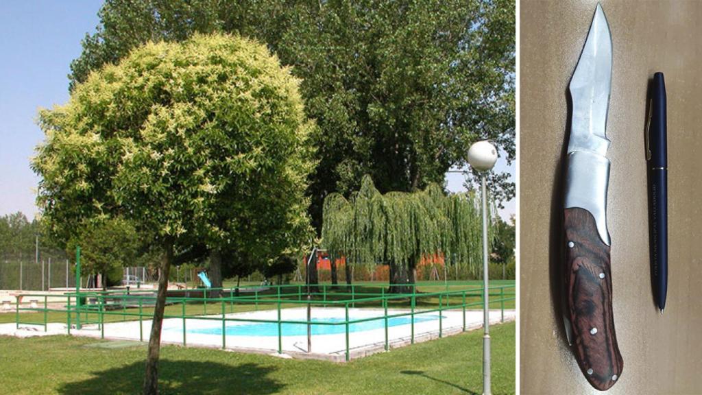 La piscina de Rondilla y el arrma blanca que portaba uno de los menores