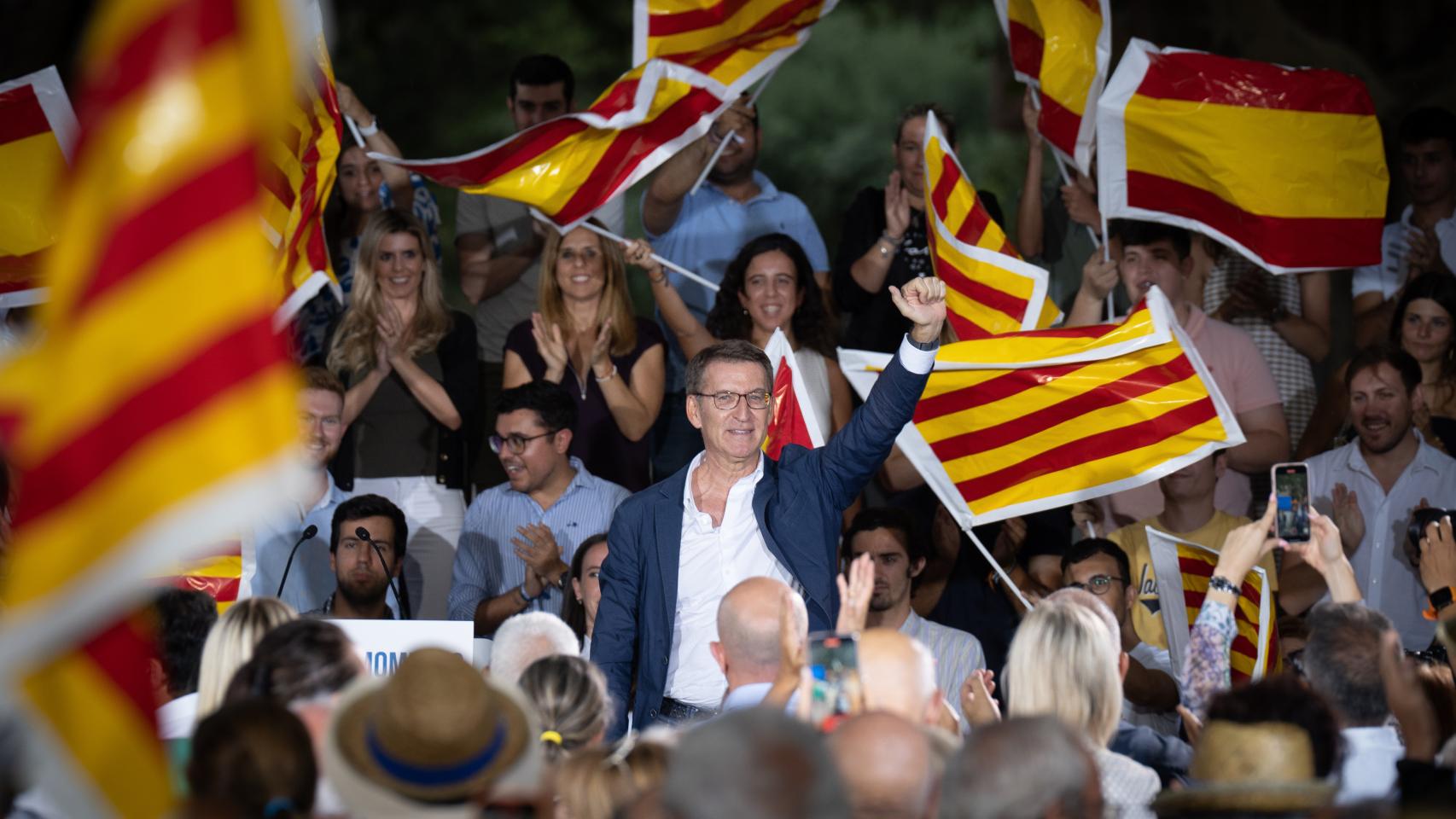 Alberto Núñez Feijóo, líder del PP, este jueves en Castelldefels.