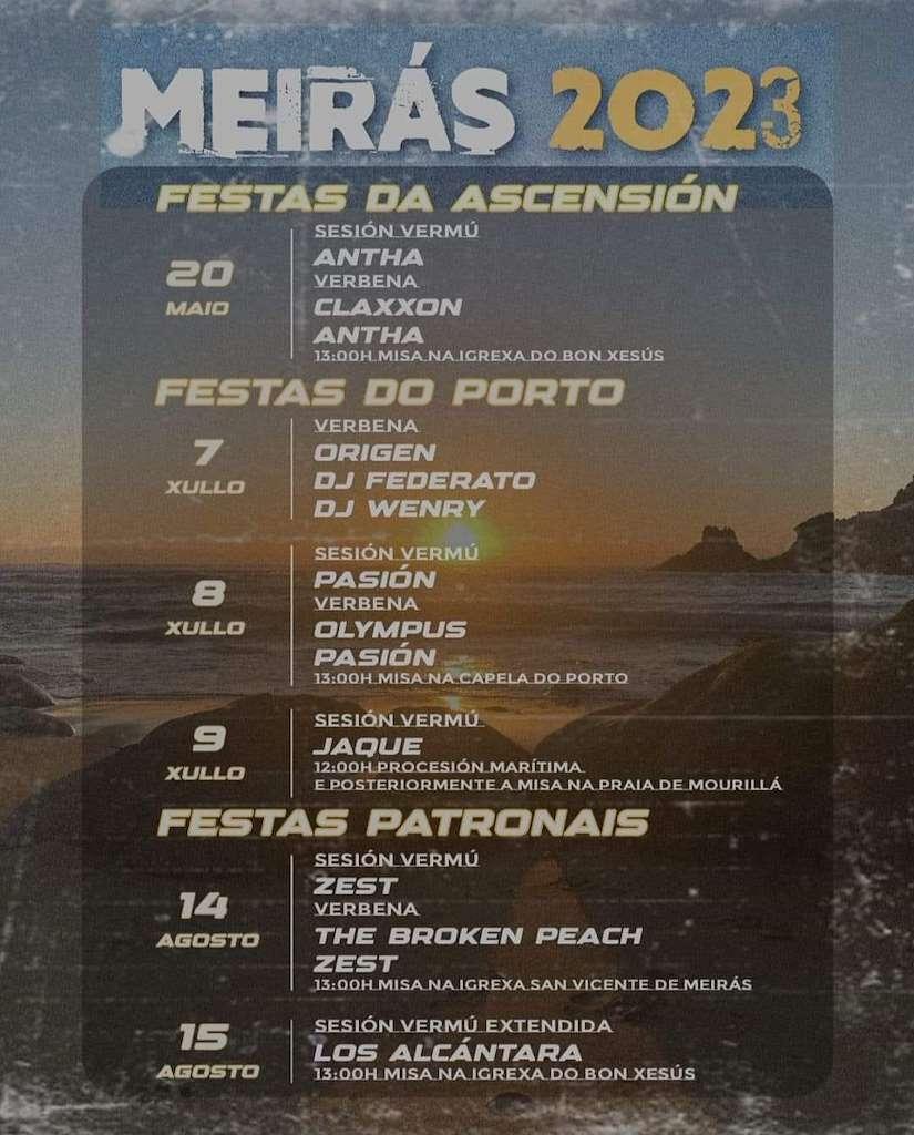 Cartel con todas las fiestas de Meirás en 2023. Imagen: @festasmeiras