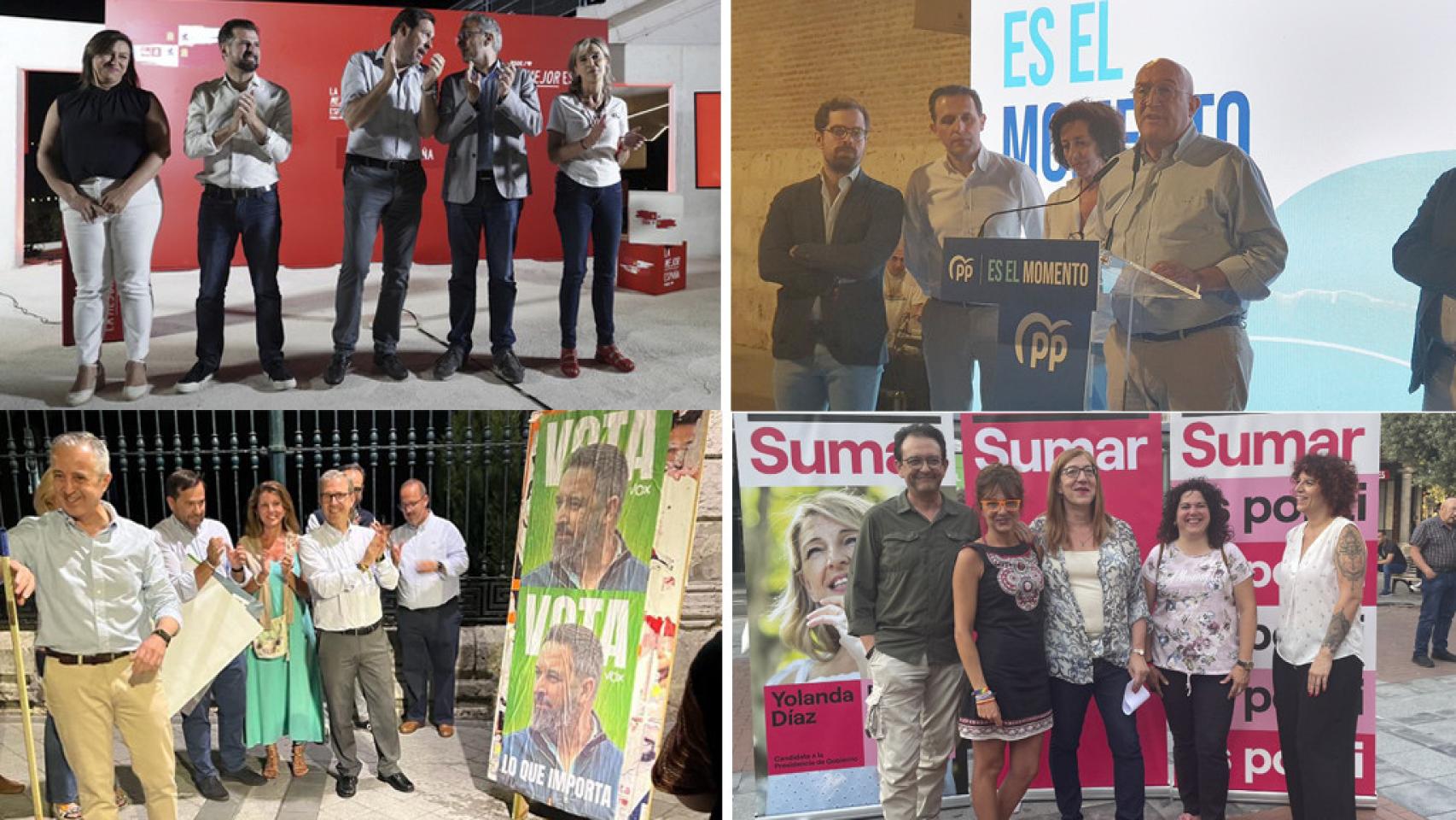 Imagen de los actos de inicio de campaña por parte del PSOE, PP, Vox y Sumar en Valladolid