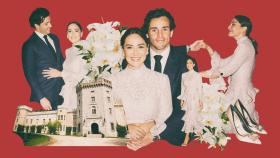 Una ilustración de Tamara Falcó e Iñigo Onieva con motivos matrimoniales. También, está presente el palacio de El Rincón.