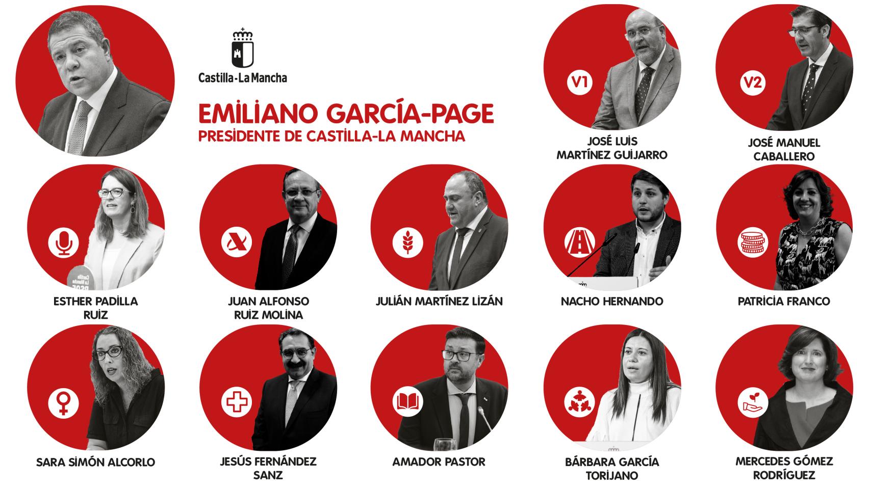 Así queda el nuevo organigrama del Gobierno de la Junta de Comunidades de Castilla-La Mancha.