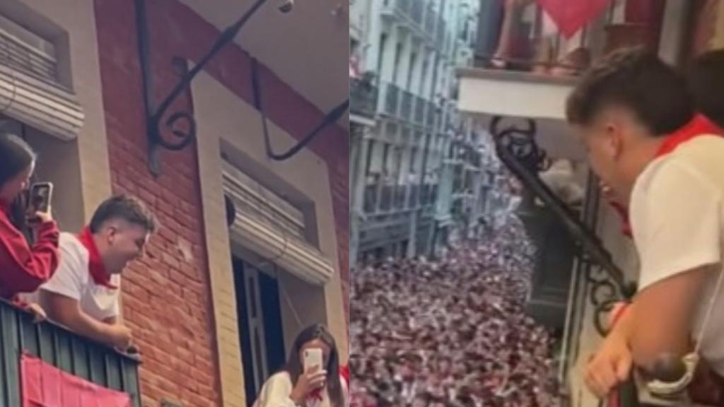 Confunden a un joven con Quevedo en el encierro de San Fermín y le cantan 'Quédate'.