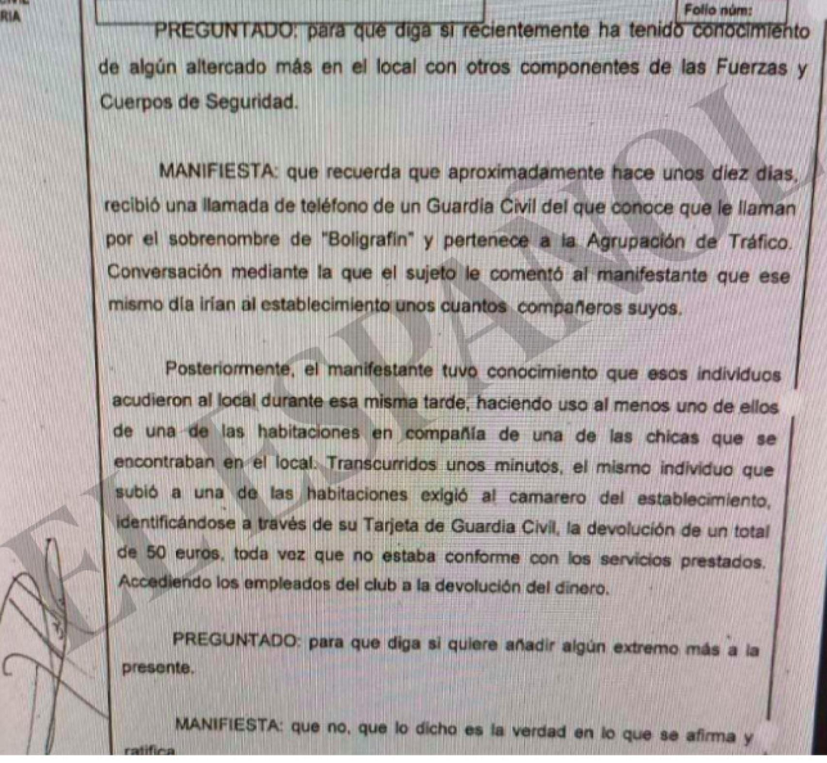 Uno de los fragmentos del informe reservado sobre los hechos.