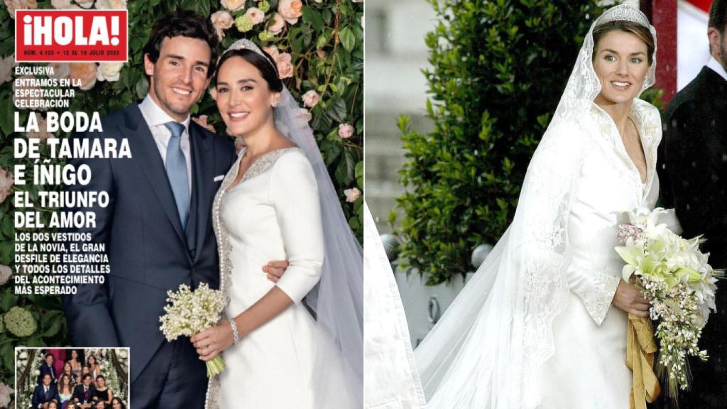 Tamara Falcó el día de su boda, con un look nupcial similar al de Letizia.