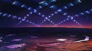 Representación visual artística de la constelación de satélites orbitando sobre el LOFAR.