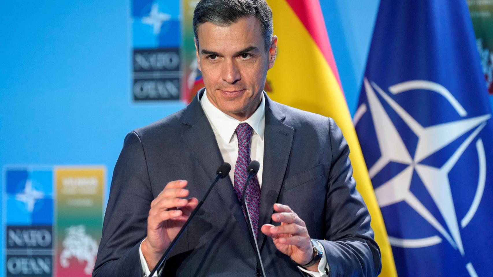 El presidente del Gobierno, Pedro Sánchez, en la rueda de prensa tras la cumbre de la OTAN celebrada en Vilna.