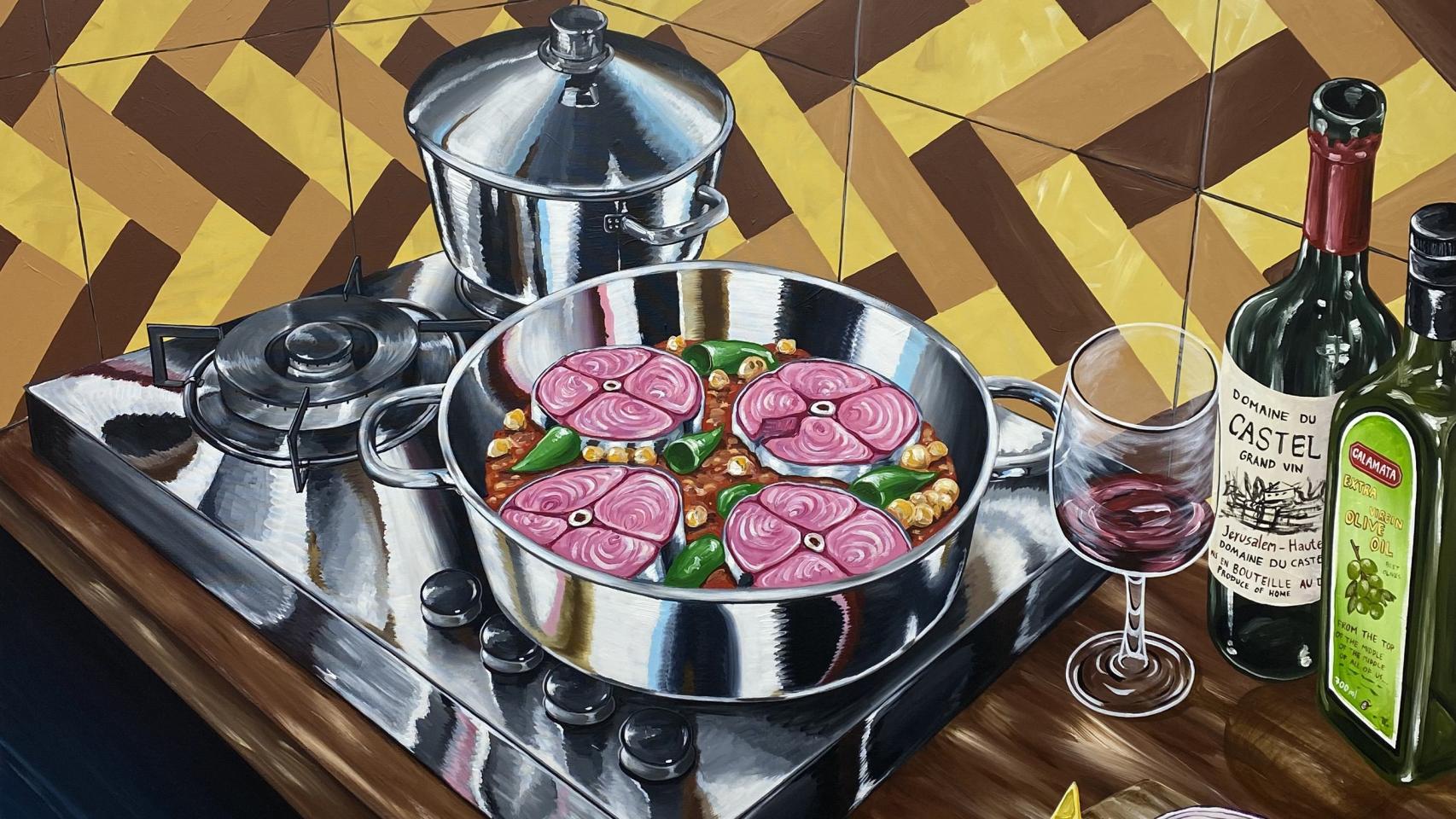 Allouche Benias Gallery, Yam Shalev, Dads kitchen Acrylic on canvas