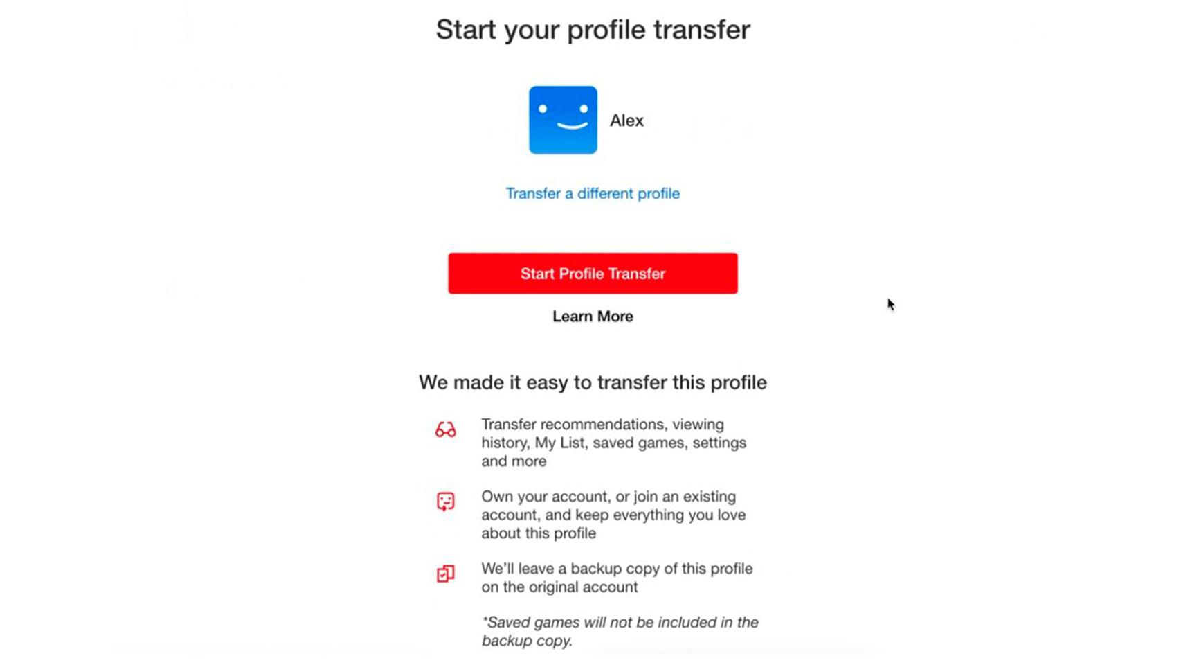 Transferir un perfil a una cuenta