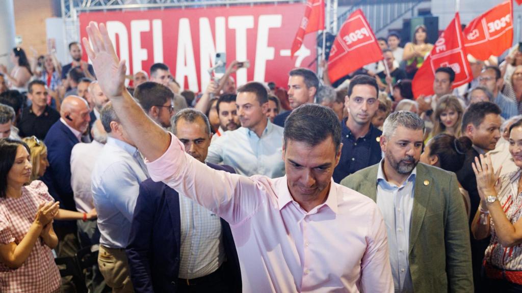 El secretario general del PSOE y presidente del Gobierno, Pedro Sánchez, en un mitin en Madrid.